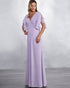 Light Purple Long Bridesmaid Dresses with Half Sleeve V-Neck Party Gown Floor Length